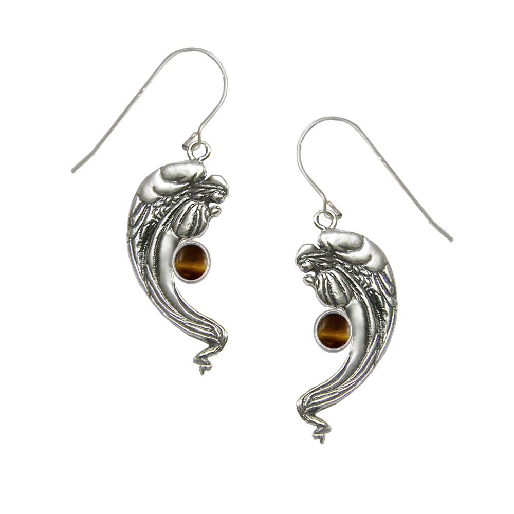 Sterling Silver Angel Of Love Drop Dangle Earrings With Tiger Eye